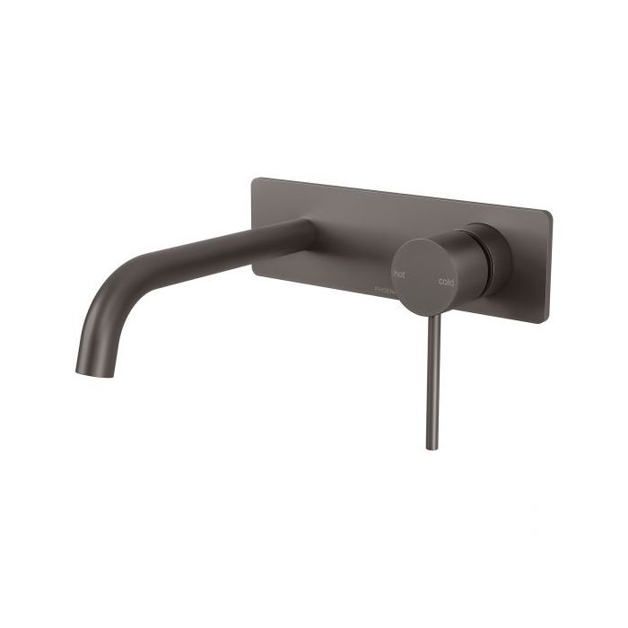 Phoenix Vivid Slimline 180mm Curved Basin Wall Mixer Set Brushed Carbon