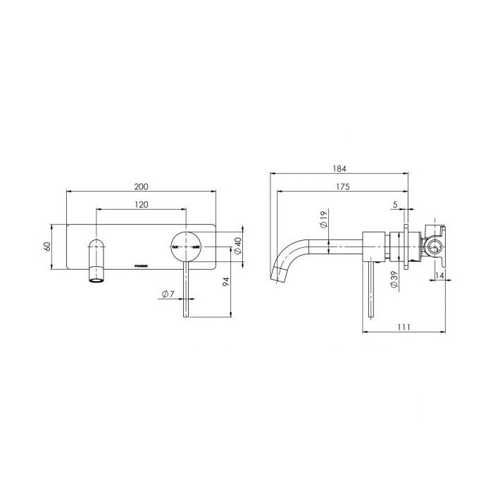 Phoenix Vivid Slimline 180mm Curved Basin Wall Mixer Set Brushed Nickel
