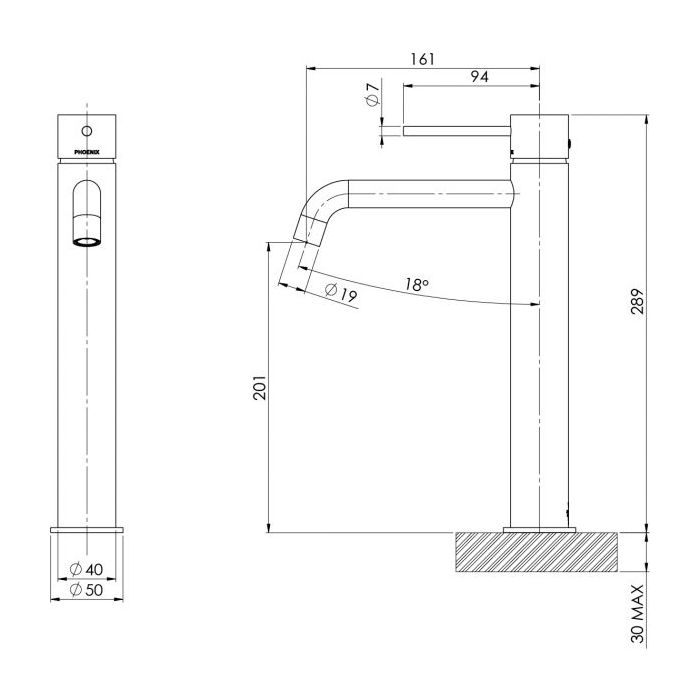 Phoenix Vivid Slimline Curved Vessel Basin Mixer