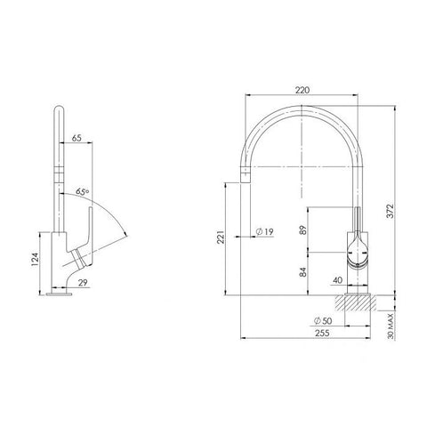 Phoenix Vivid Slimline Oval 220mm Gooseneck Sink Mixer Matte Black